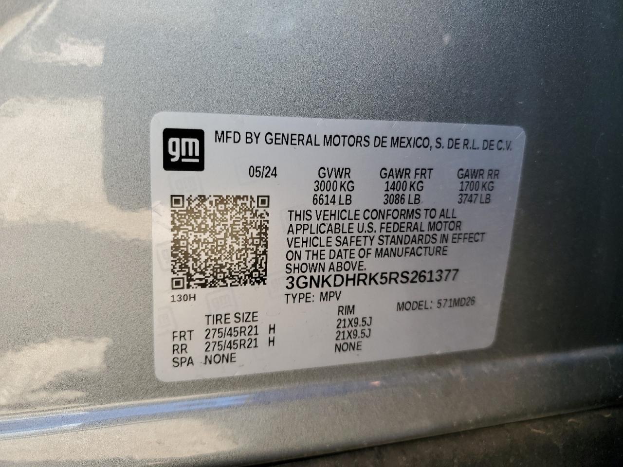 2024 CHEVROLET BLAZER RS VIN:3GNKDHRK5RS261377