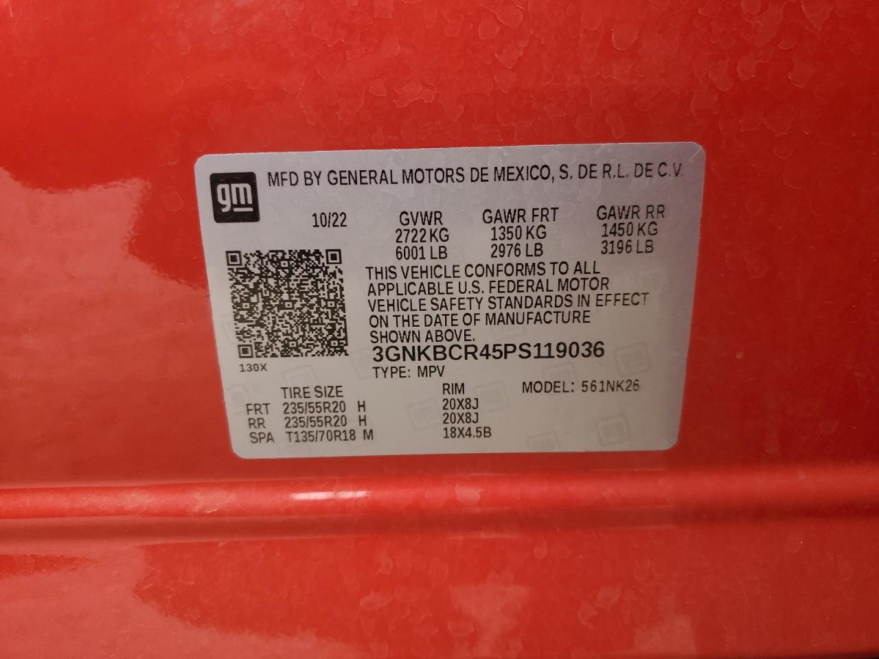 2023 CHEVROLET BLAZER 2LT VIN:3GNKBCR45PS119036