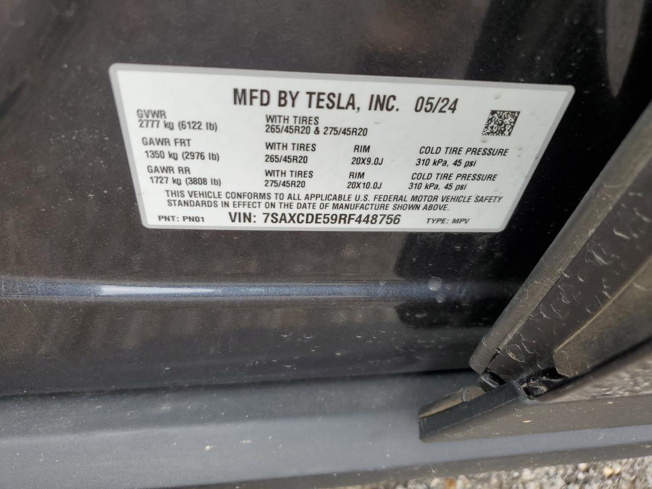 2024 TESLA MODEL X VIN:7SAXCDE59RF448756