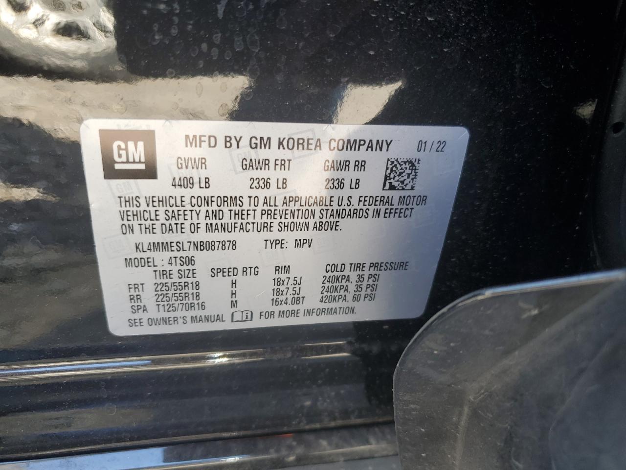 2022 BUICK ENCORE GX SELECT VIN:KL4MMESL7NB087878