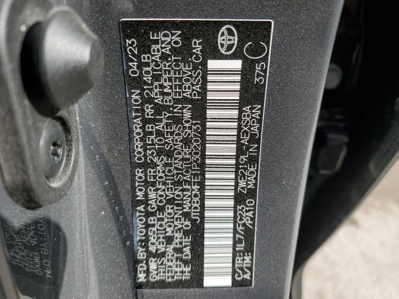 2023 TOYOTA COROLLA LE VIN:JTDBCMFE1P3020731