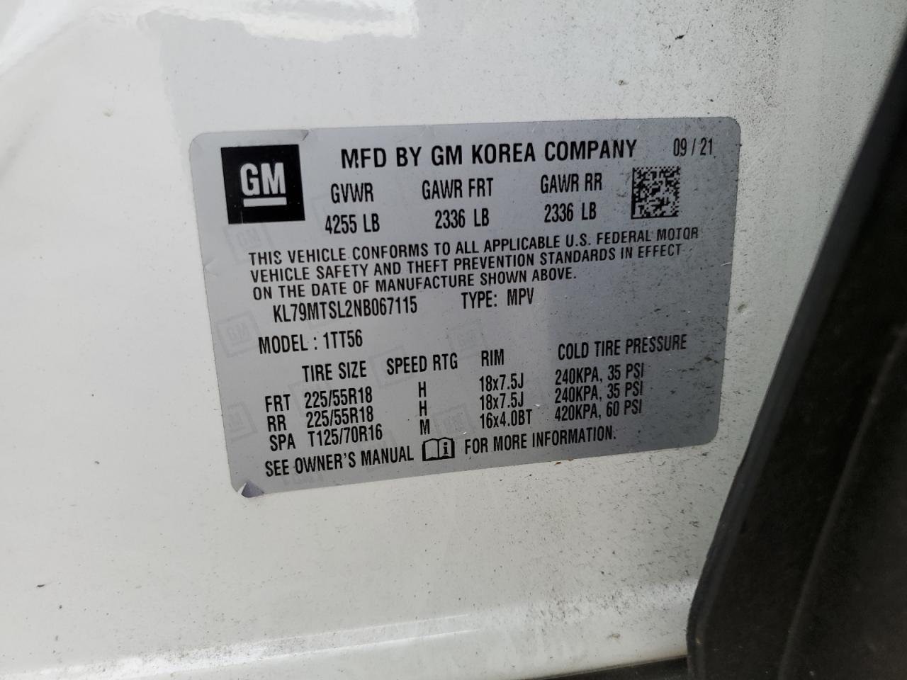 2022 CHEVROLET TRAILBLAZER RS VIN:KL79MTSL2NB067115