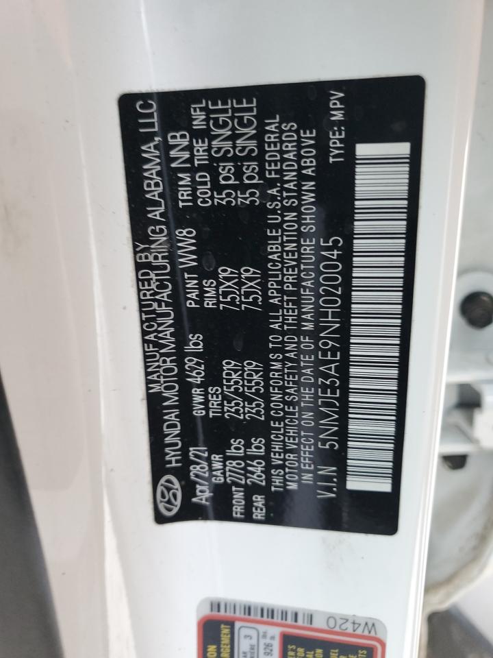 2022 HYUNDAI TUCSON LIMITED VIN:5NMJE3AE9NH020045