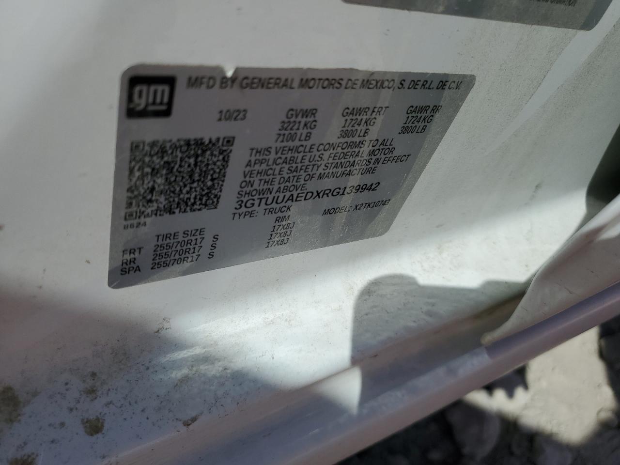 2024 GMC SIERRA K1500 VIN:3GTUUAEDXRG139942