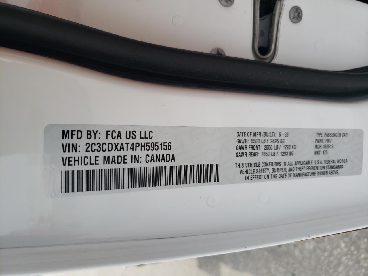 2023 DODGE CHARGER POLICE VIN:2C3CDXAT4PH595156