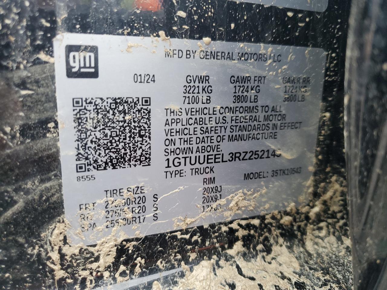 2024 GMC SIERRA K1500 AT4 VIN:1GTUUEEL3RZ252145