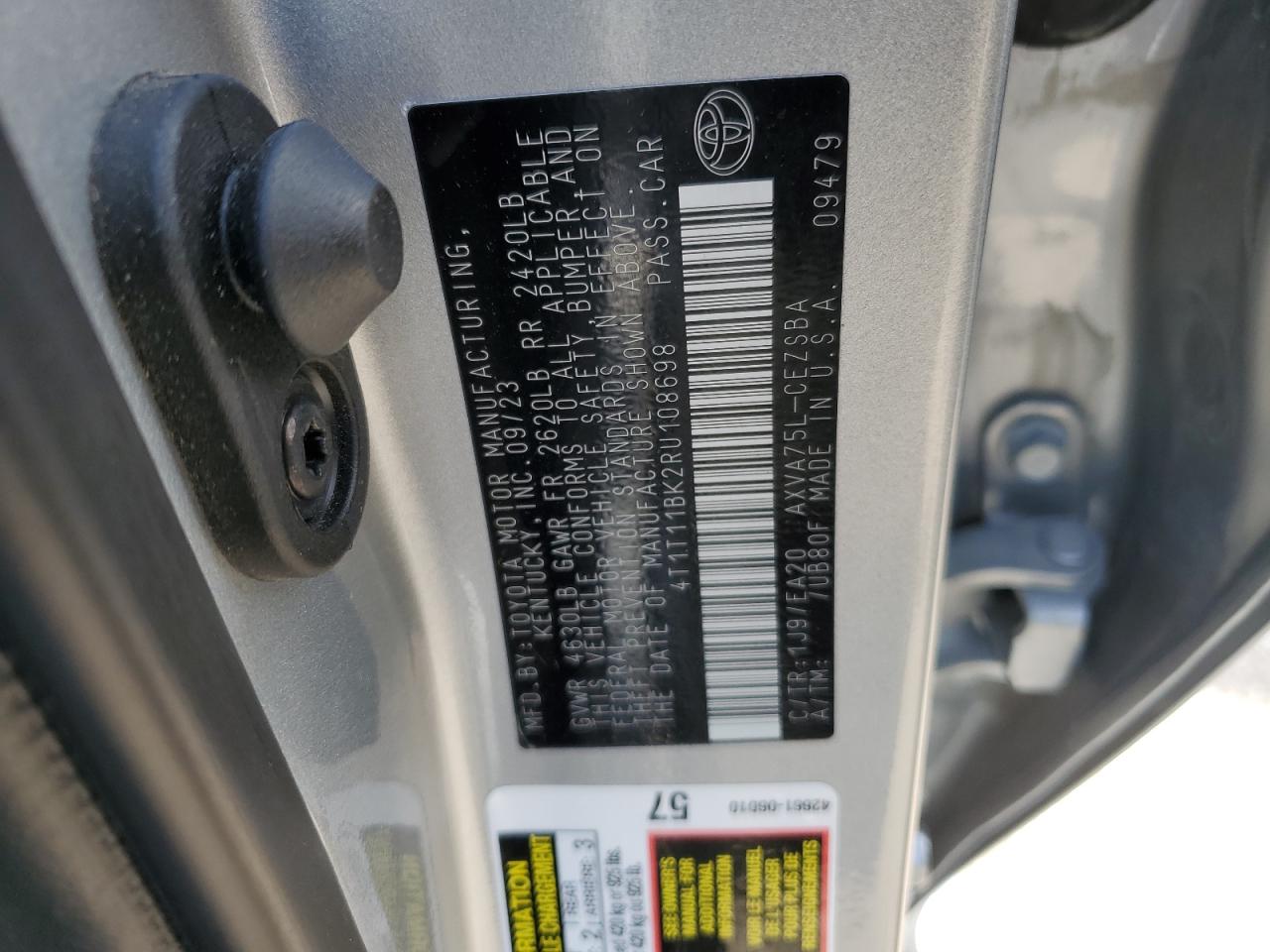 2024 TOYOTA CAMRY SE NIGHT SHADE VIN:4T1T11BK2RU108698