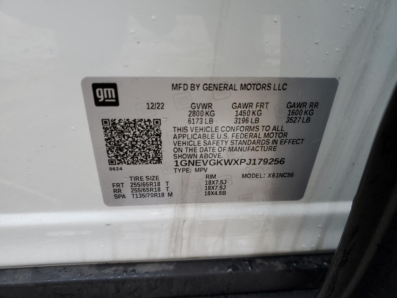 2023 CHEVROLET TRAVERSE LT VIN:1GNEVGKWXPJ179256