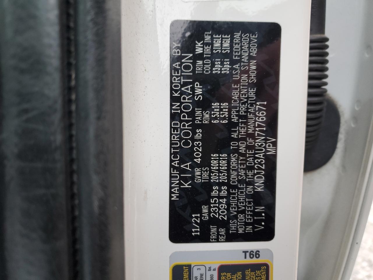 2022 KIA SOUL LX VIN:KNDJ23AU3N7176671