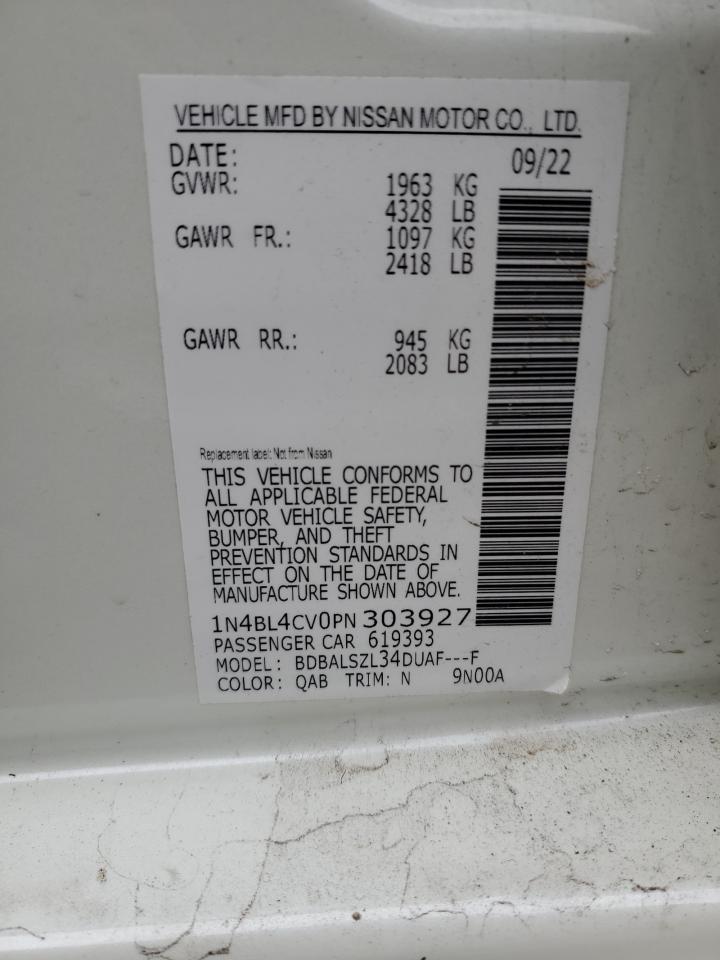 2023 NISSAN ALTIMA SR VIN:1N4BL4CV0PN303927