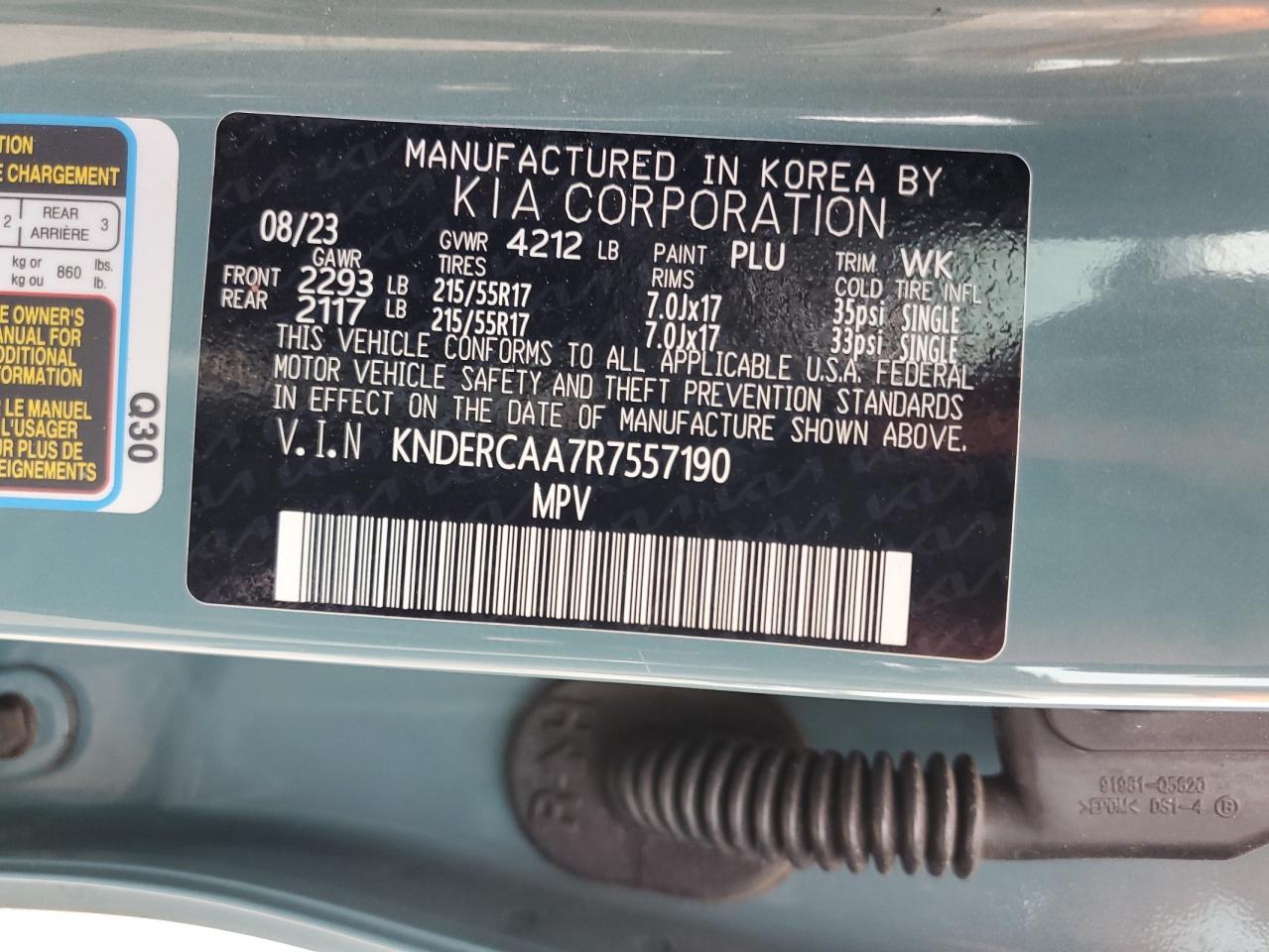 2024 KIA SELTOS EX VIN:KNDERCAA7R7557190