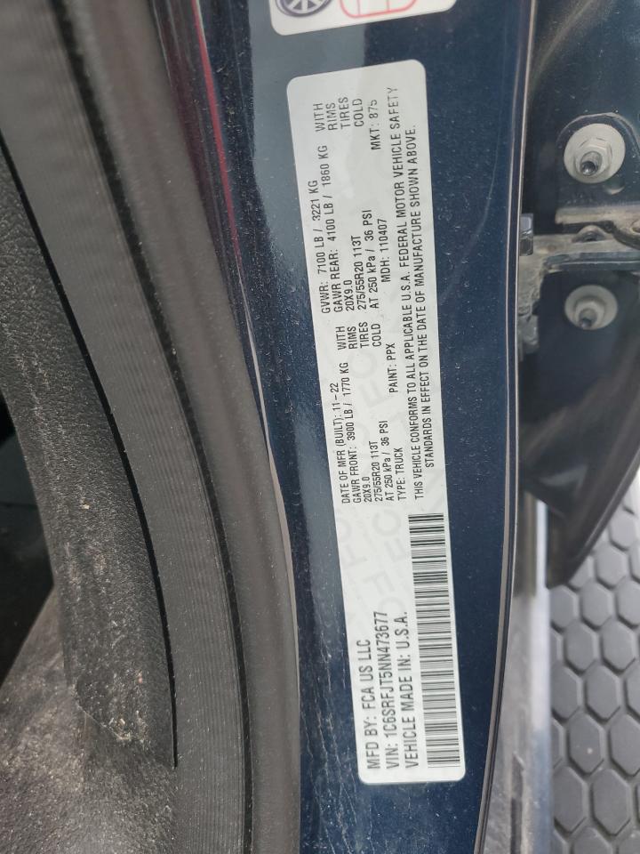 2022 RAM 1500 LARAMIE VIN:1C6SRFJT5NN473677