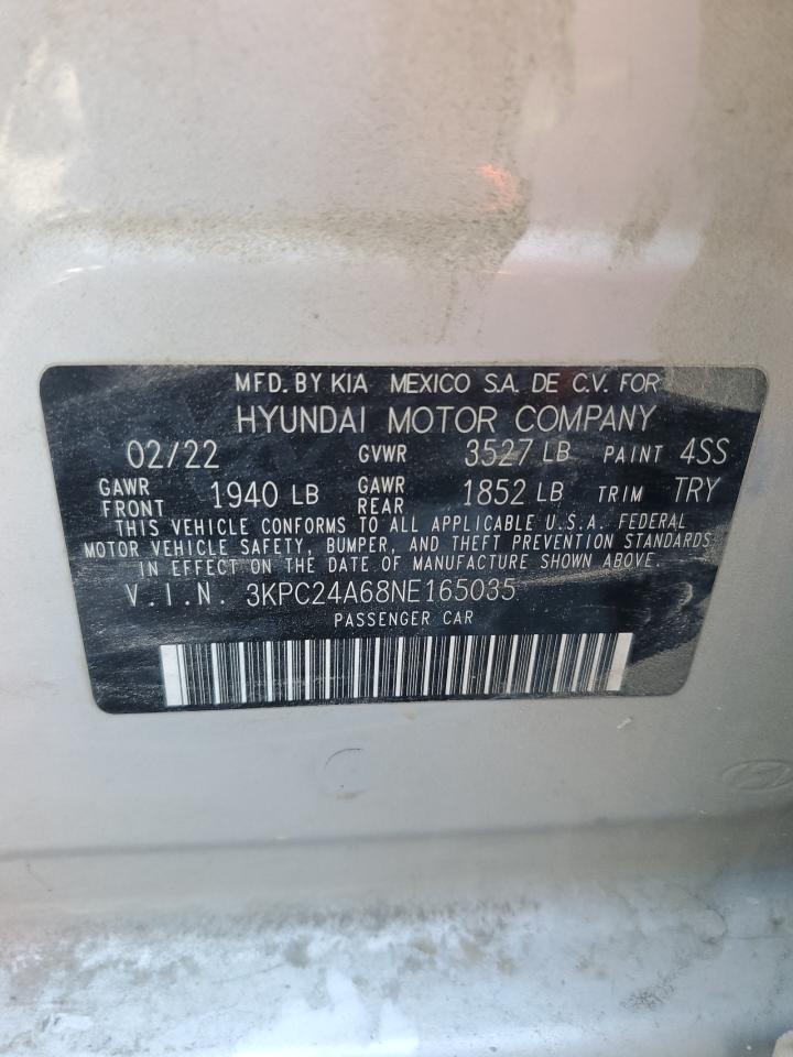 2022 HYUNDAI ACCENT SE VIN:3KPC24A68NE165035