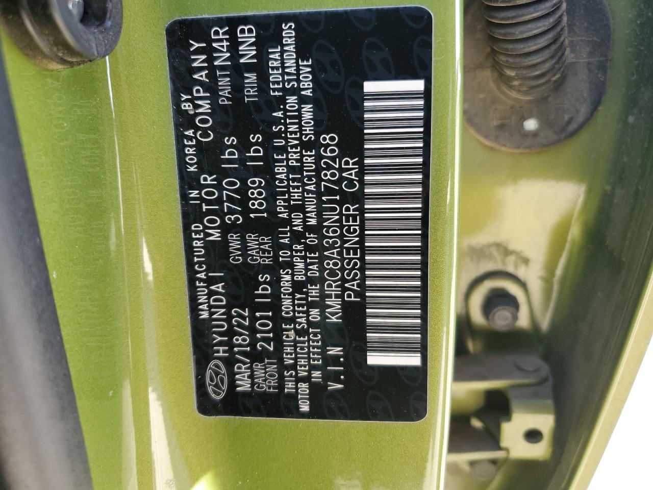 2022 HYUNDAI VENUE SEL VIN:KMHRC8A36NU178268