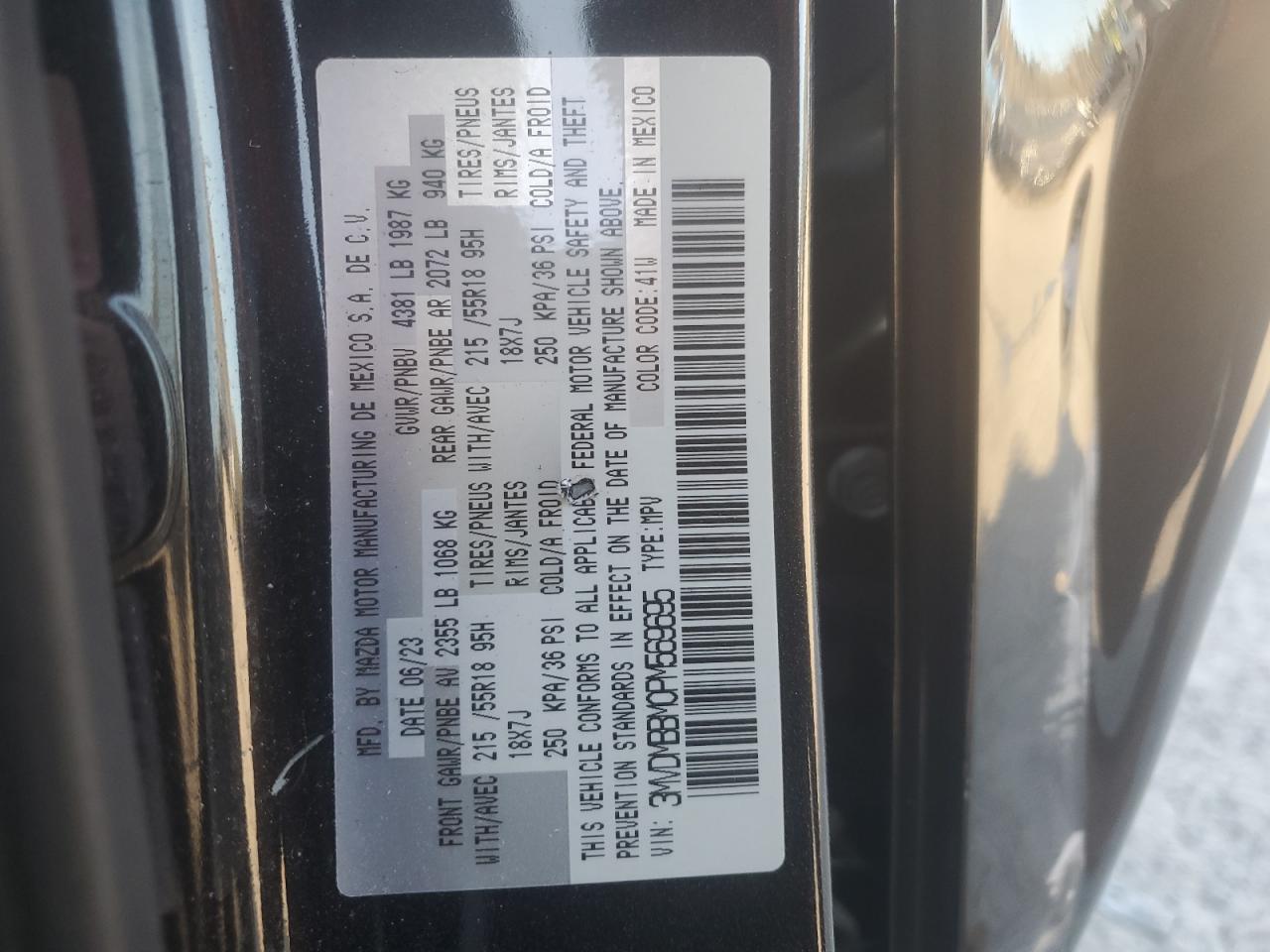 2023 MAZDA CX-30 SELECT VIN:3MVDMBBM0PM569695