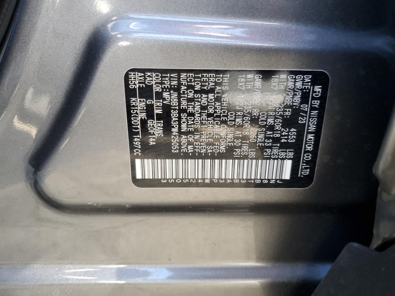 2023 NISSAN ROGUE SV VIN:JN8BT3BA3PW425053