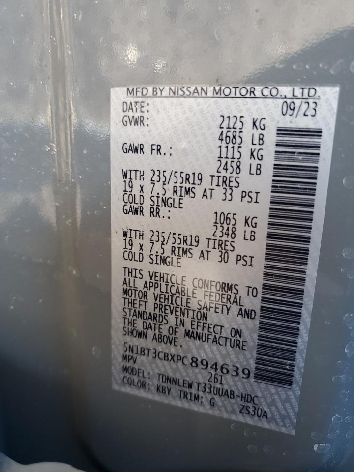 2023 NISSAN ROGUE SL VIN:5N1BT3CBXPC894639