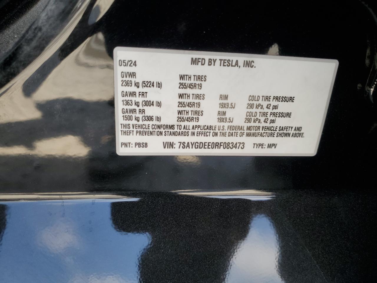 2024 TESLA MODEL Y VIN:7SAYGDEE0RF083473