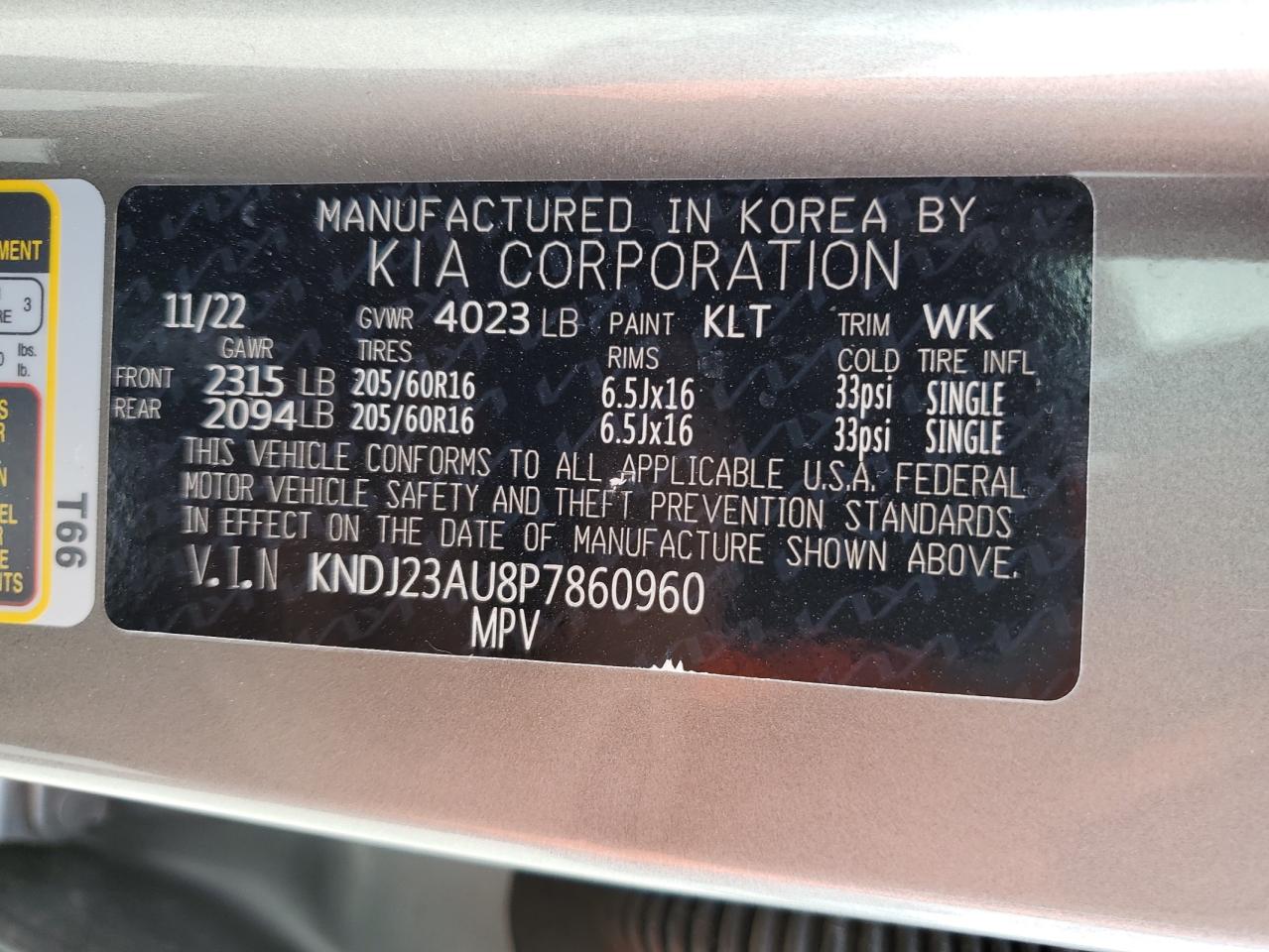 2023 KIA SOUL LX VIN:KNDJ23AU8P7860960