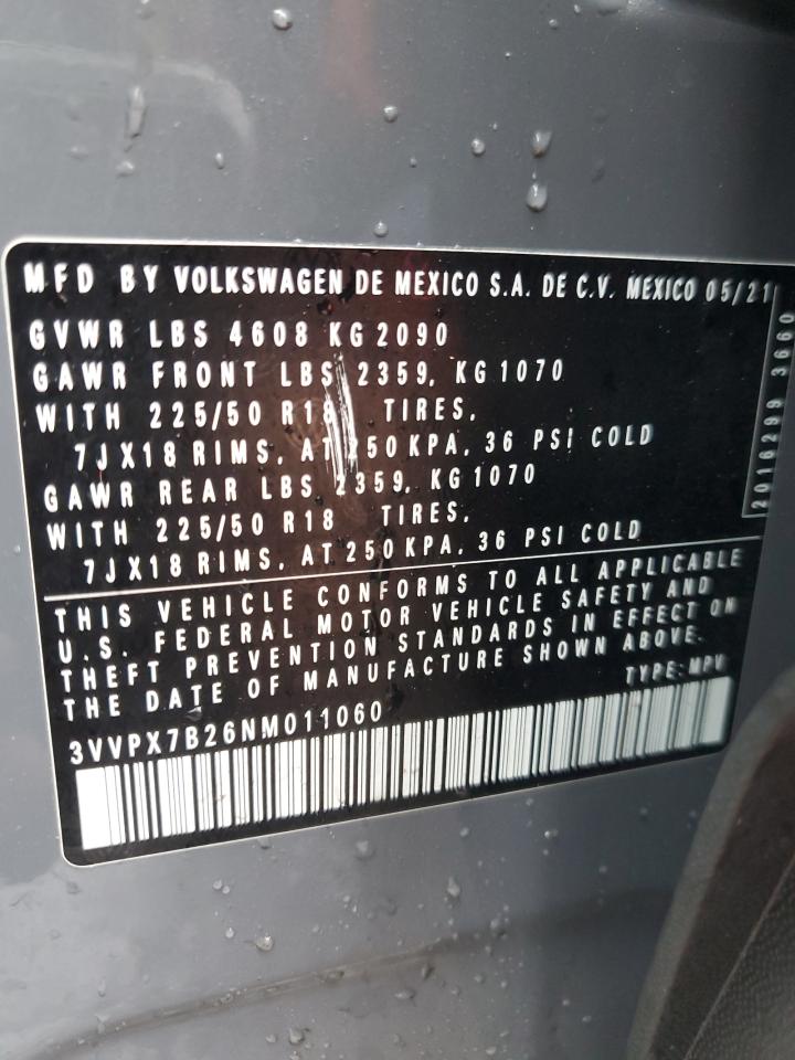 2022 VOLKSWAGEN TAOS SE IQ DRIVE VIN:3VVPX7B26NM011060