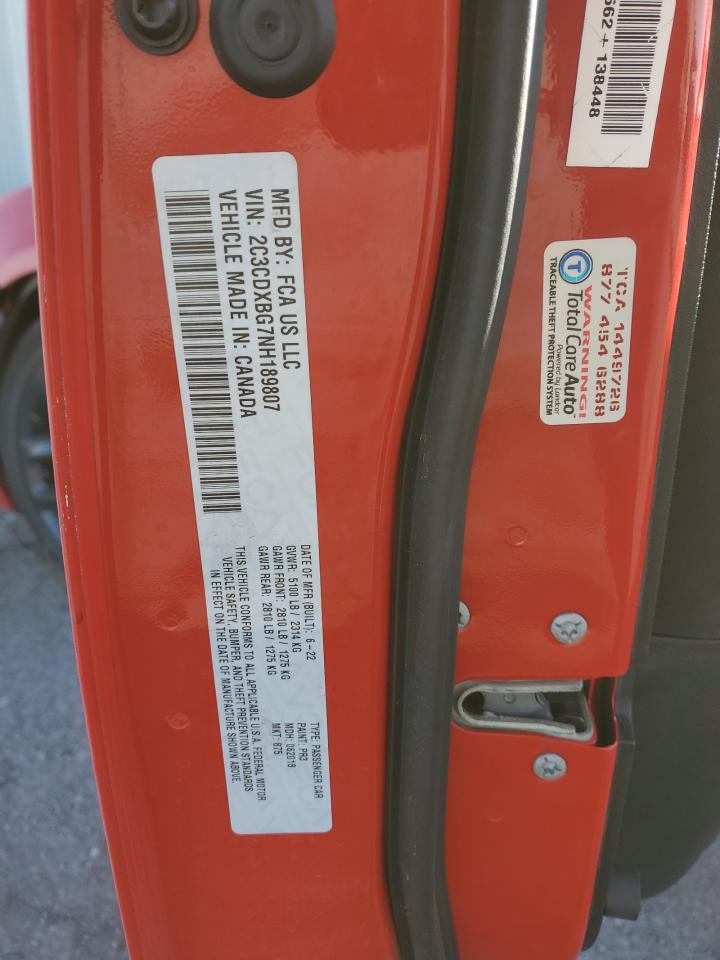 2022 DODGE CHARGER SXT VIN:2C3CDXBG7NH189807