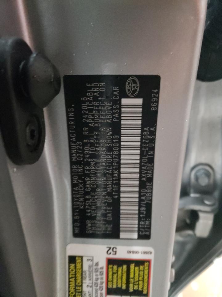 2023 TOYOTA CAMRY XLE VIN:4T1F11AK1PU780019