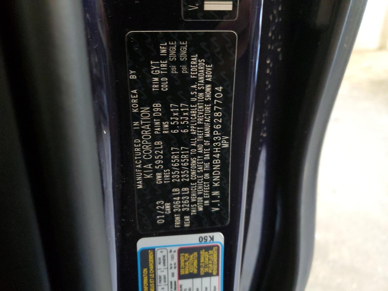 2023 KIA CARNIVAL LX VIN:KNDNB4H33P6287704