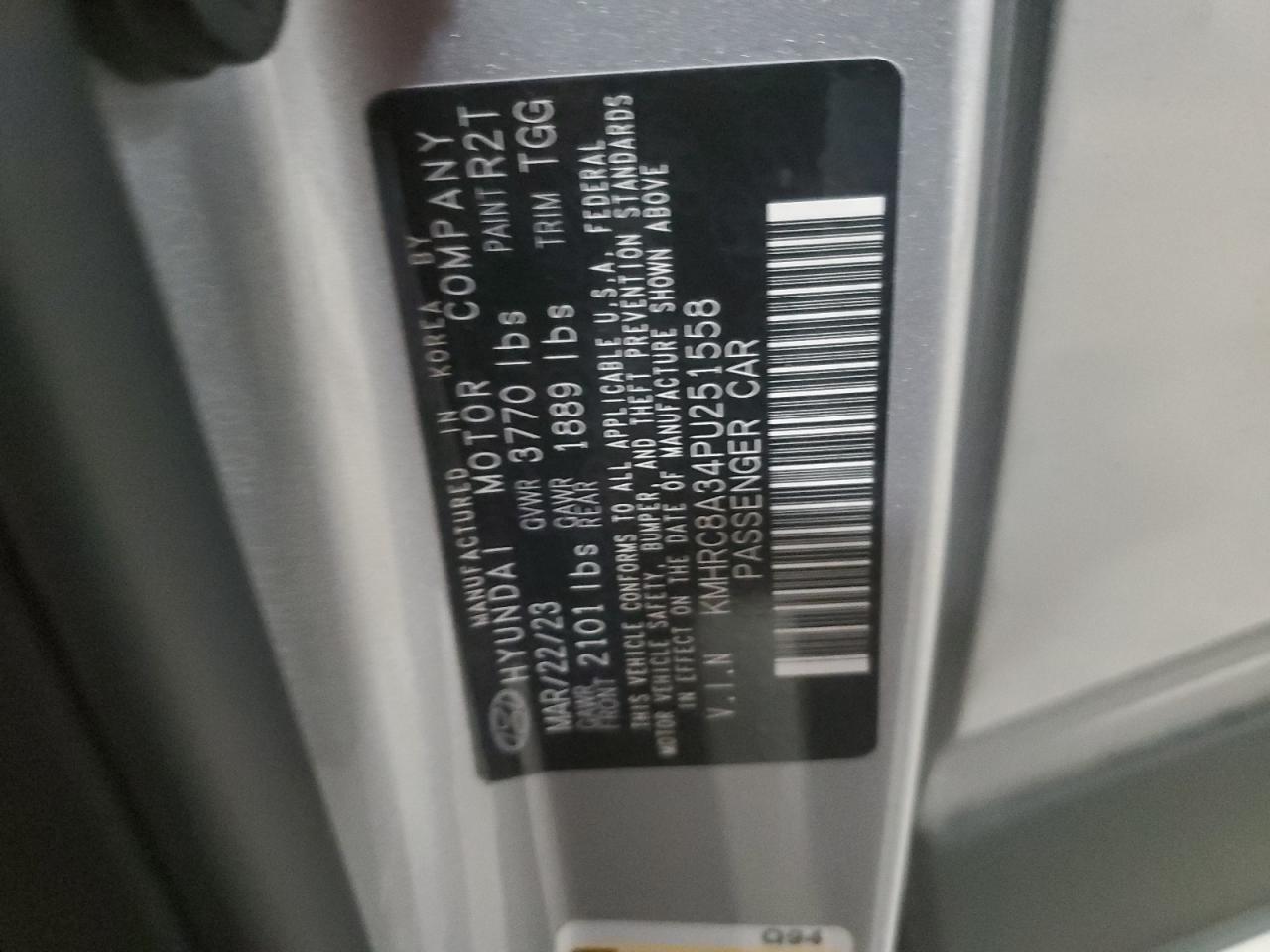 2023 HYUNDAI VENUE SEL VIN:KMHRC8A34PU251558