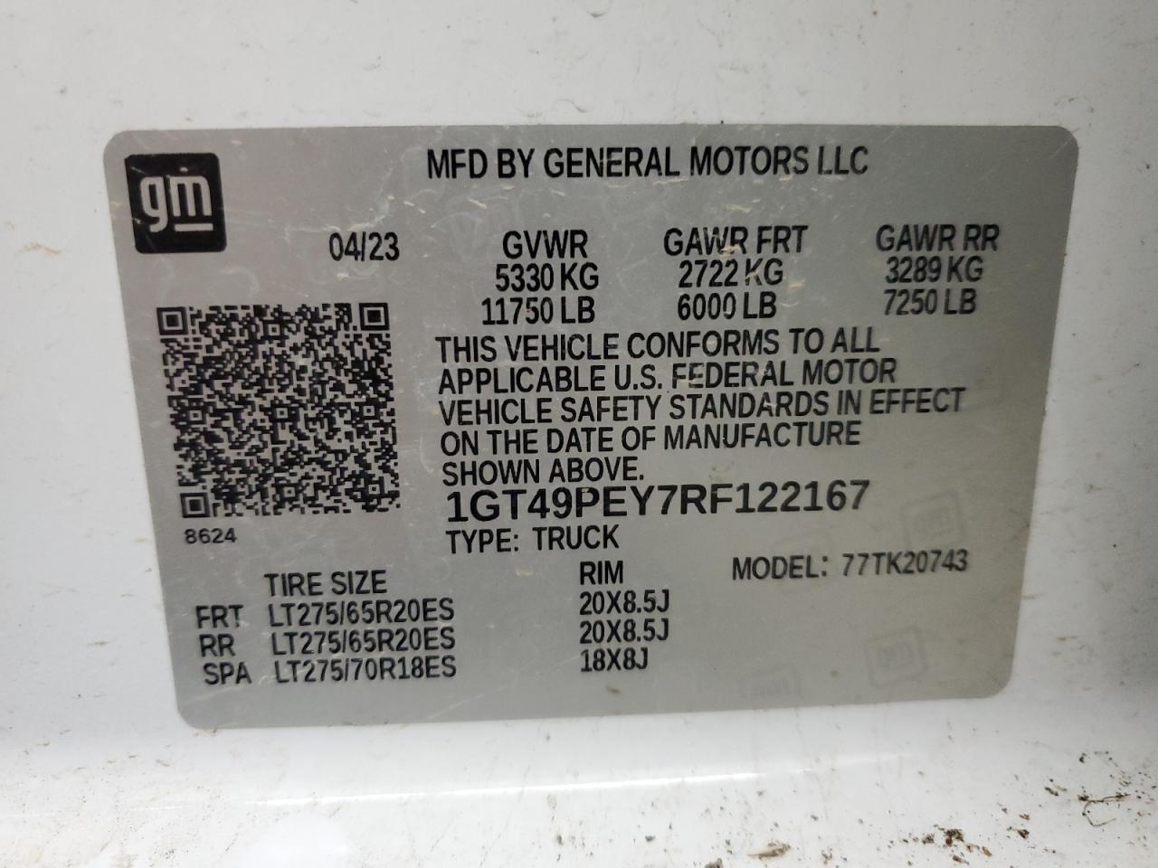 2024 GMC SIERRA K2500 AT4 VIN:1GT49PEY7RF122167