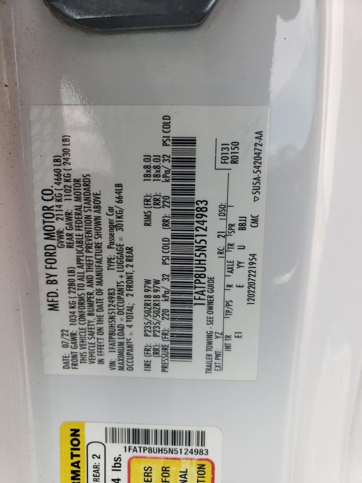 2022 FORD MUSTANG VIN:1FATP8UH5N5124983
