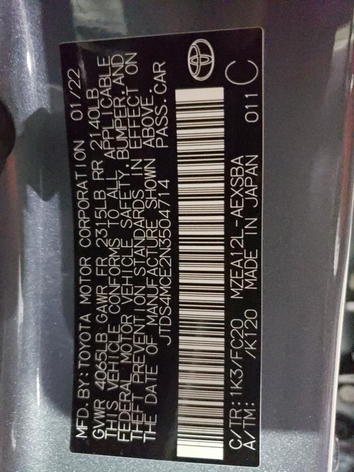 2022 TOYOTA COROLLA SE VIN:JTDS4MCE2N3504714