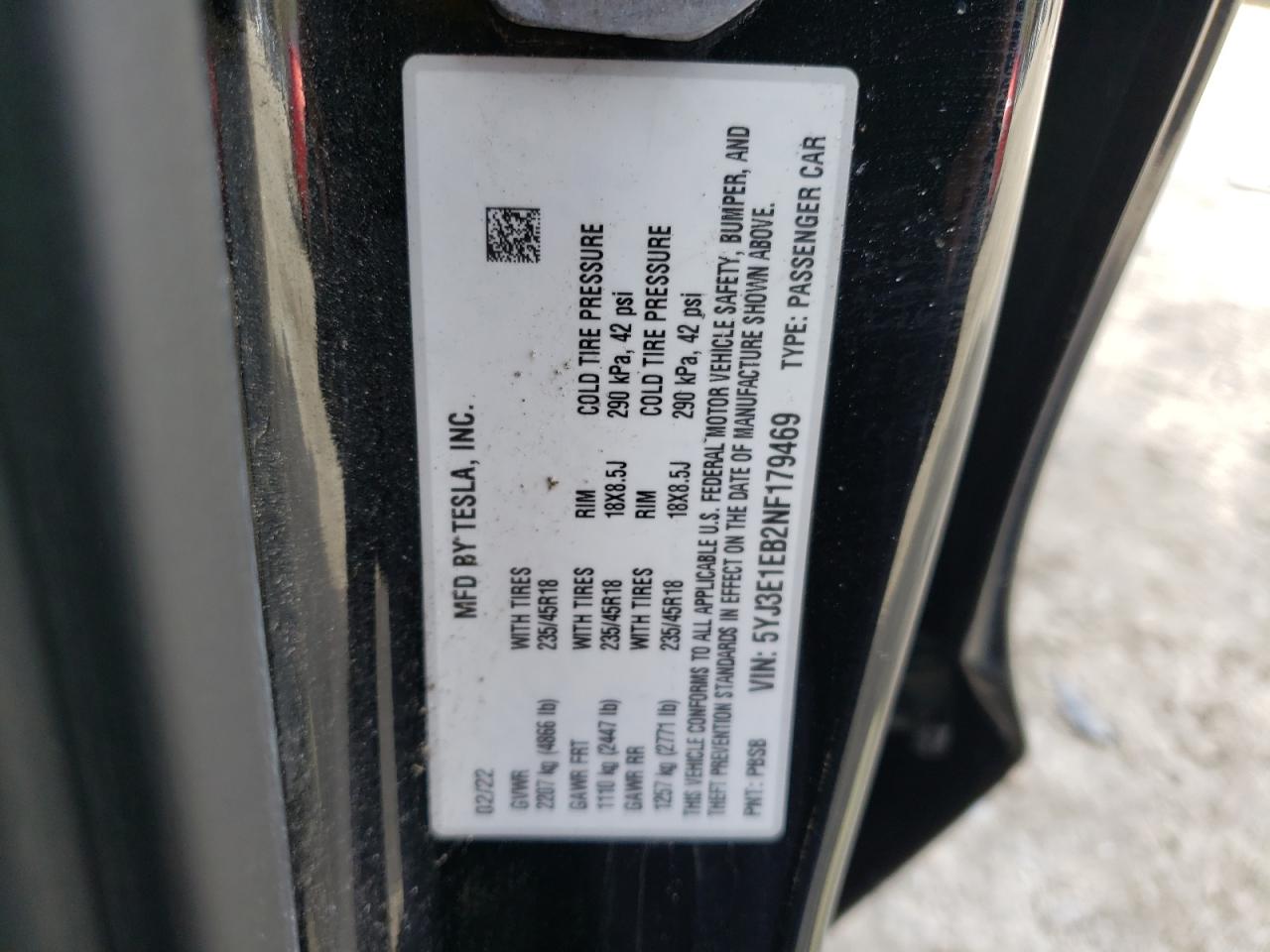 2022 TESLA MODEL 3 VIN:5YJ3E1EB2NF179469