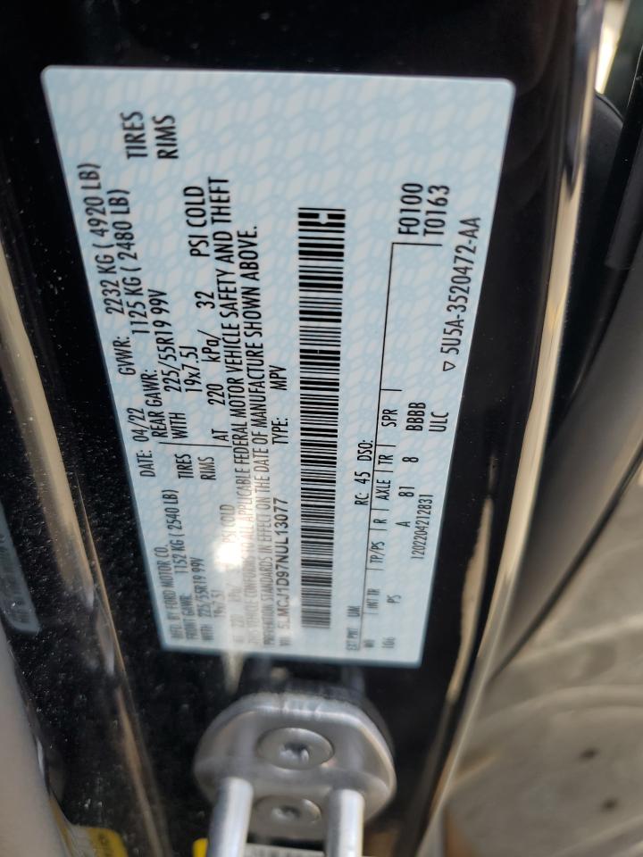 2022 LINCOLN CORSAIR VIN:5LMCJ1D97NUL13077