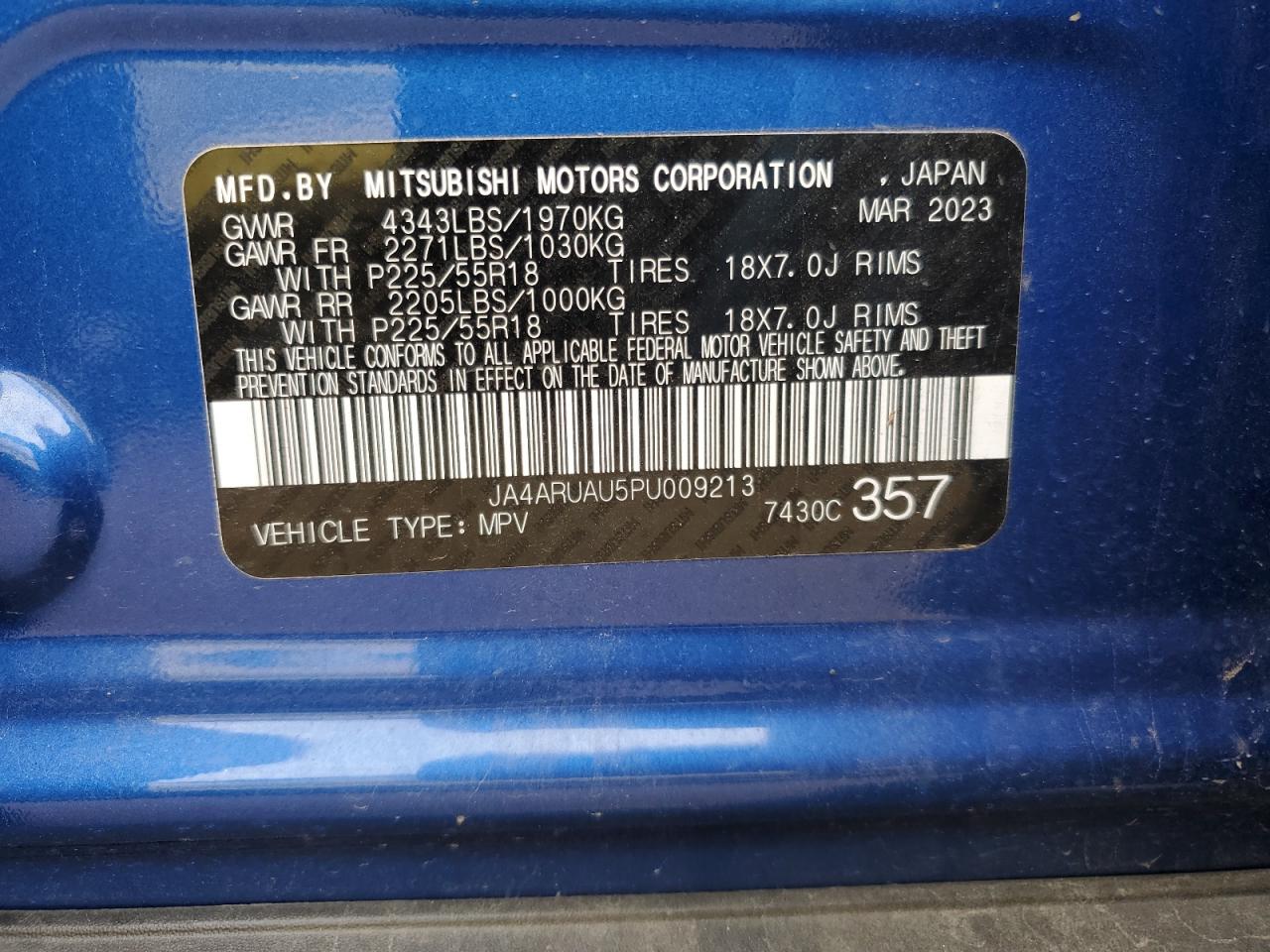 2023 MITSUBISHI OUTLANDER SPORT S/SE VIN:JA4ARUAU5PU009213