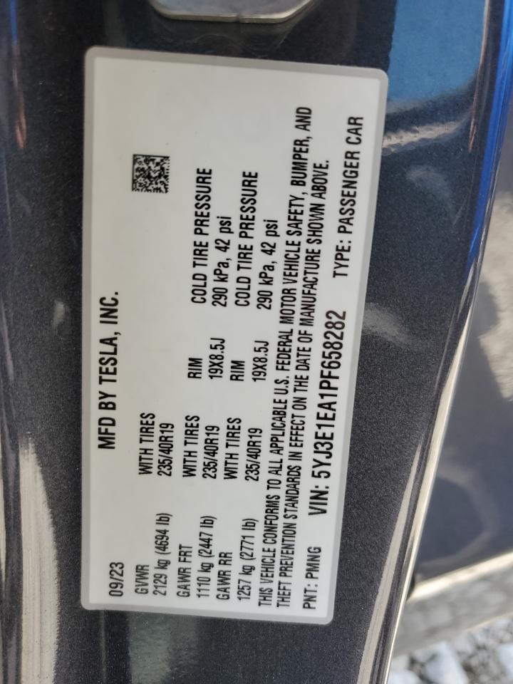 2023 TESLA MODEL 3 VIN:5YJ3E1EA1PF658282