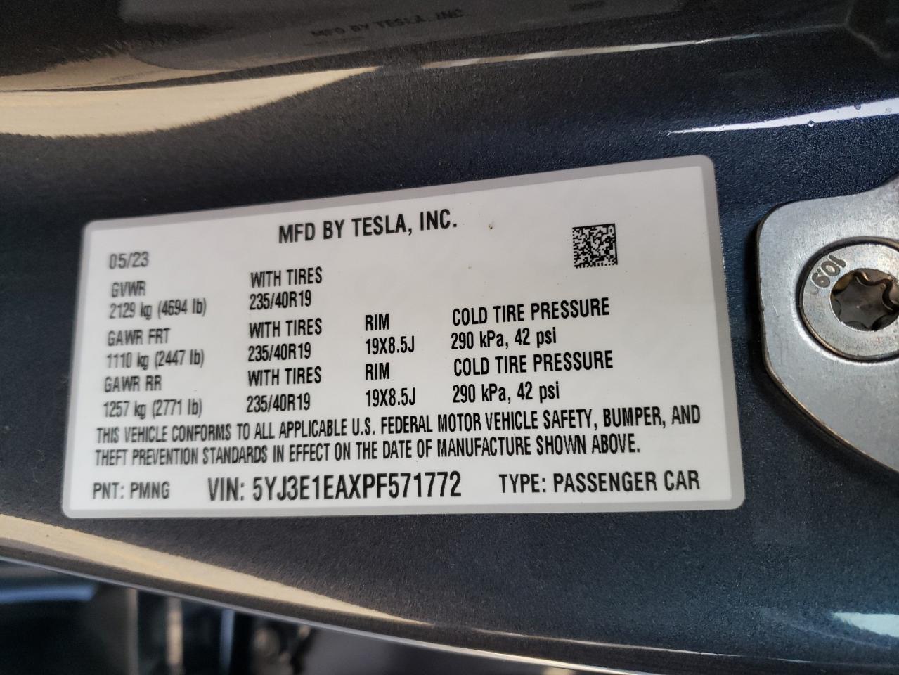 2023 TESLA MODEL 3 VIN:5YJ3E1EAXPF571772