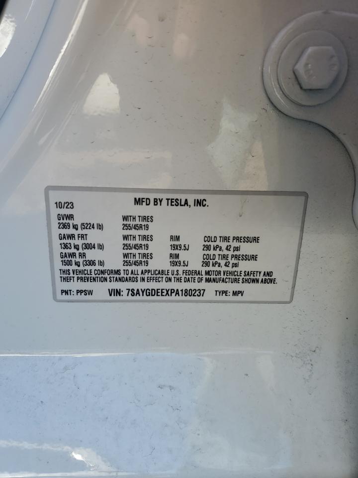 2023 TESLA MODEL Y VIN:7SAYGDEEXPA180237
