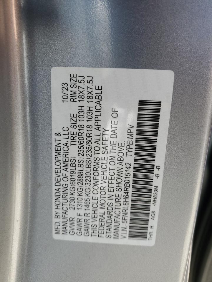 2024 HONDA ODYSSEY EXL VIN:5FNRL6H64RB015142