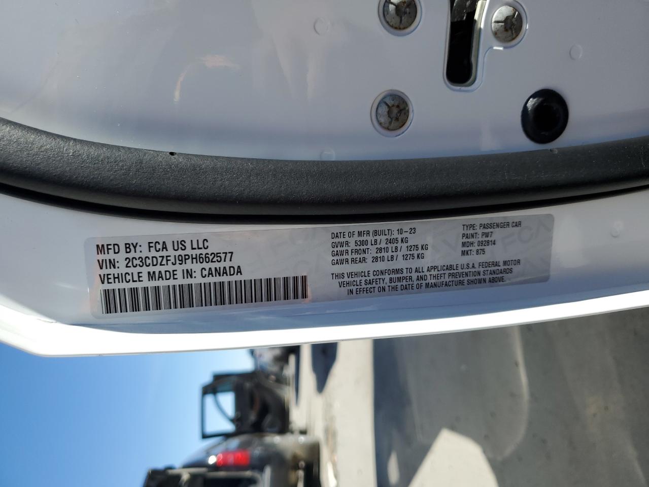 2023 DODGE CHALLENGER R/T SCAT PACK VIN:2C3CDZFJ9PH662577