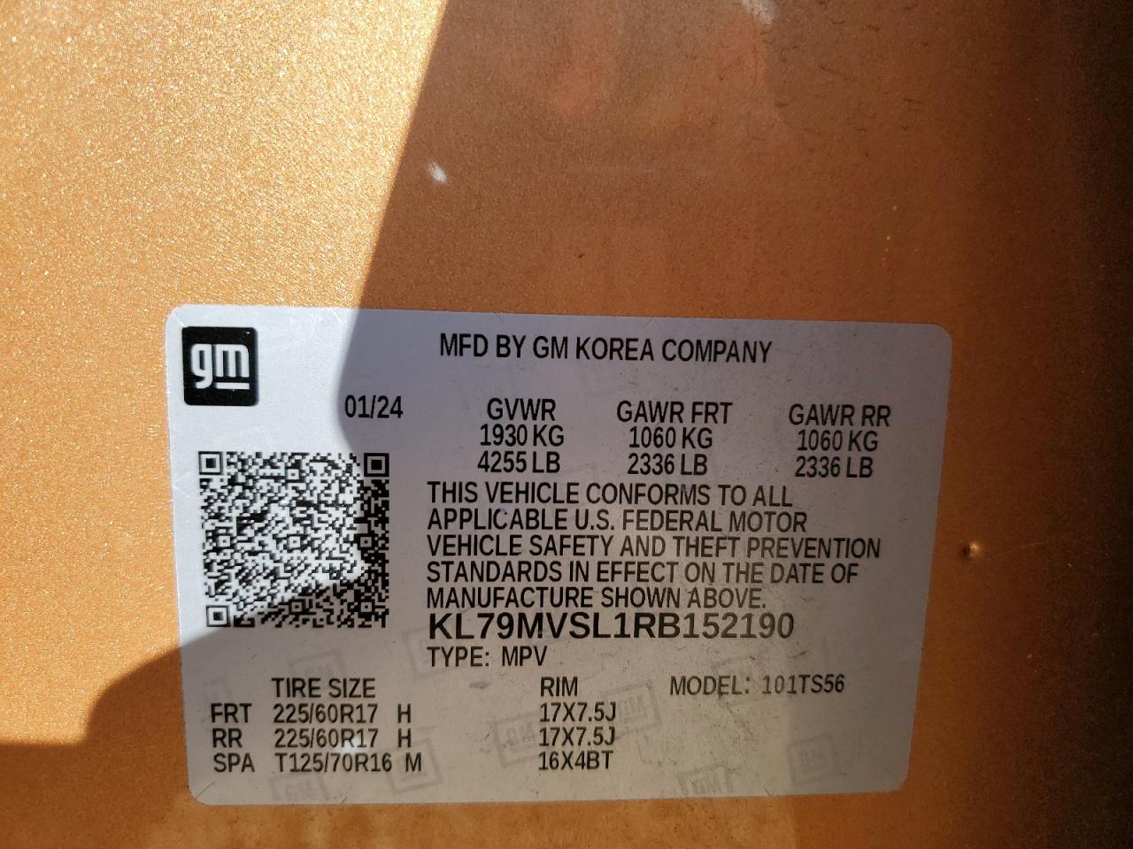 2024 CHEVROLET TRAILBLAZER ACTIV VIN:KL79MVSL1RB152190