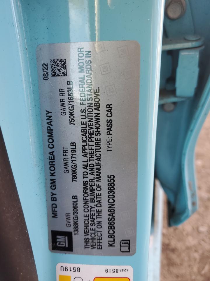 2022 CHEVROLET SPARK LS VIN:KL8CB6SA6NC036855