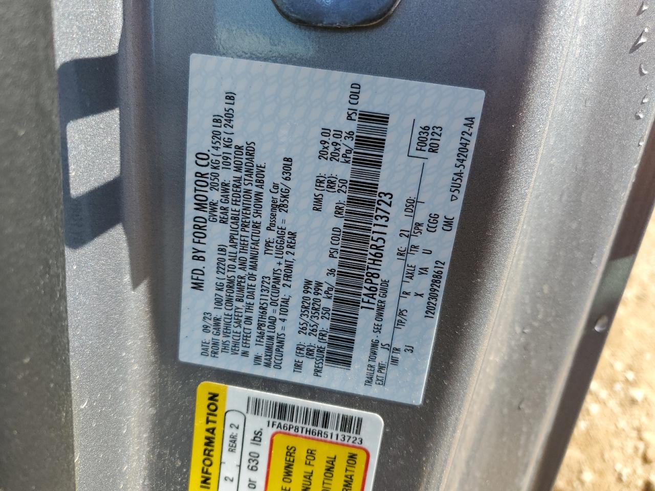 2024 FORD MUSTANG VIN:1FA6P8TH6R5113723