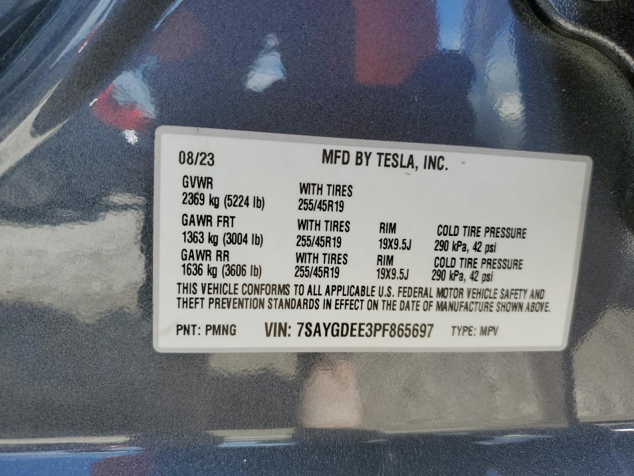 2023 TESLA MODEL Y VIN:7SAYGDEE3PF865697