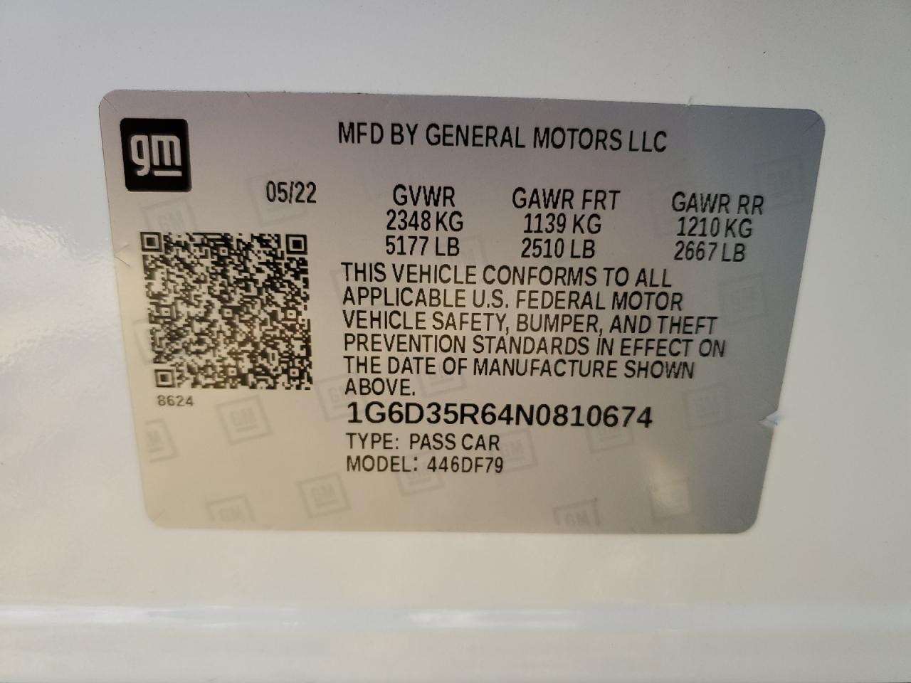 2022 CADILLAC CT5-V BLACKWING VIN:1G6D35R64N0810674