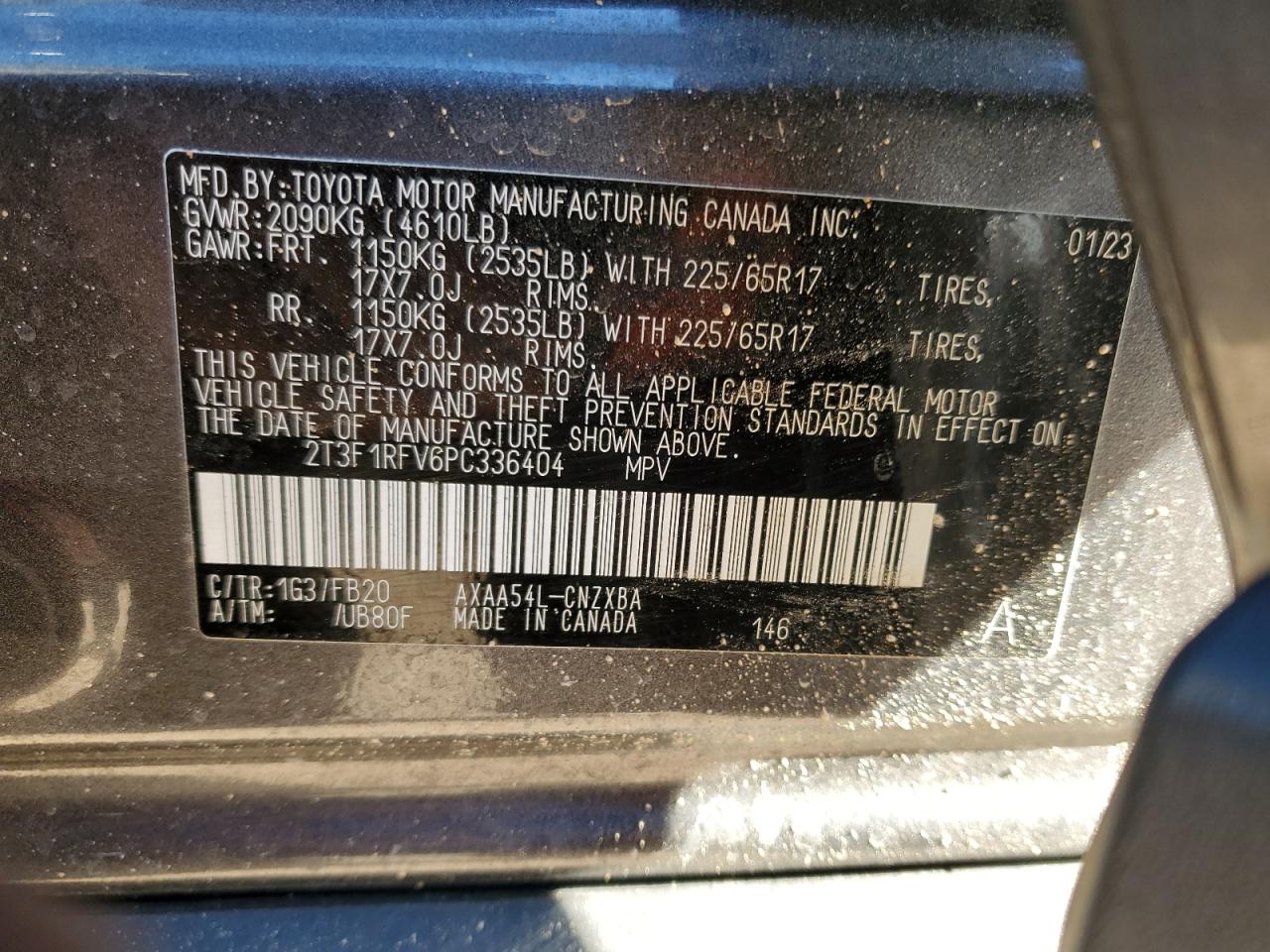2023 TOYOTA RAV4 LE VIN:2T3F1RFV6PC336404