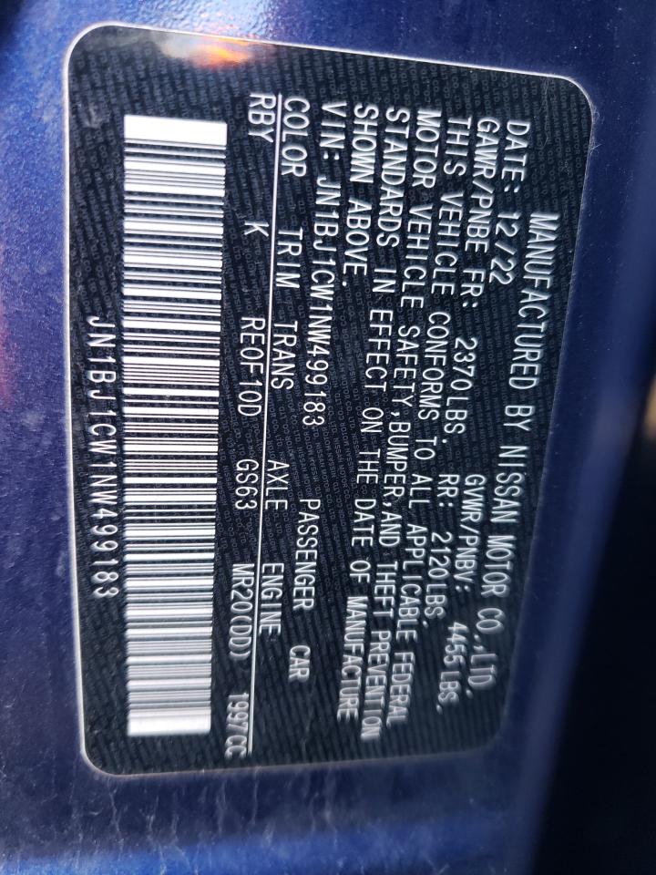 2022 NISSAN ROGUE SPORT SL VIN:JN1BJ1CW1NW499183