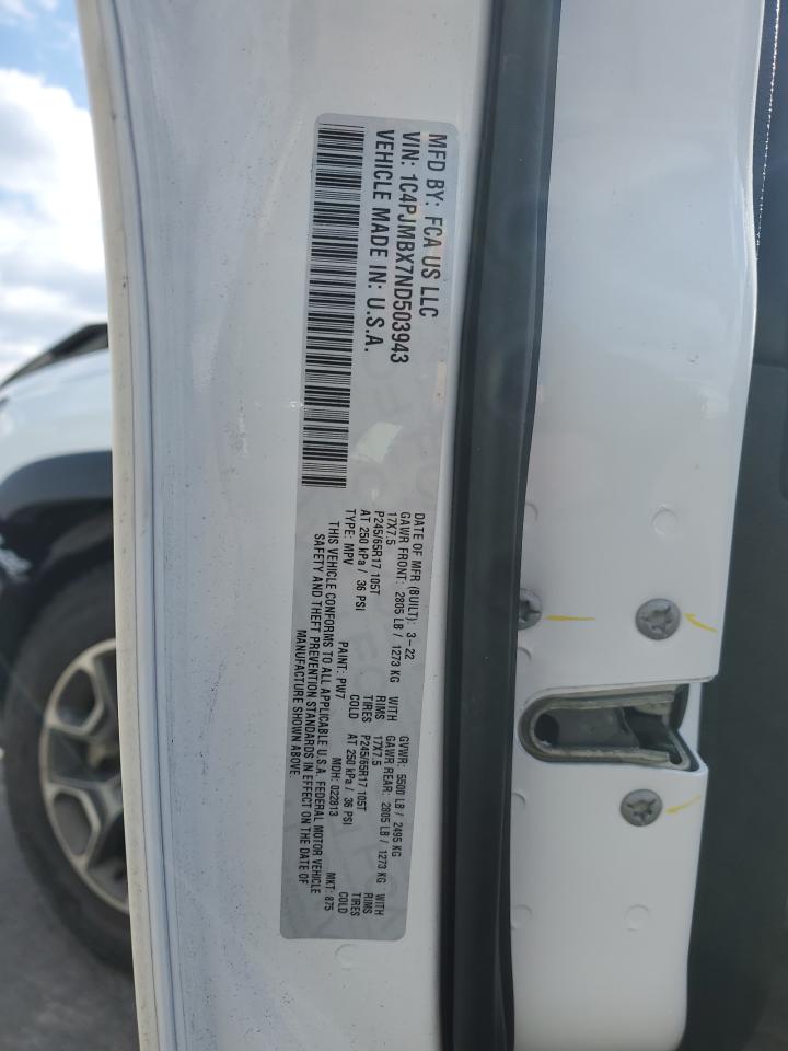 2022 JEEP CHEROKEE TRAILHAWK VIN:1C4PJMBX7ND503943