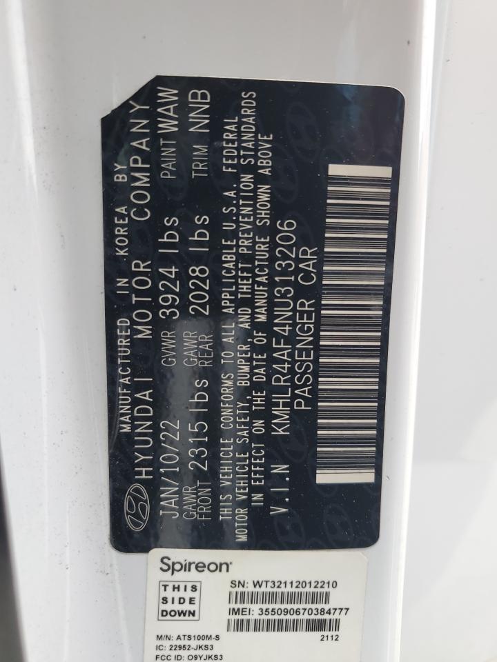 2022 HYUNDAI ELANTRA N LINE VIN:KMHLR4AF4NU313206