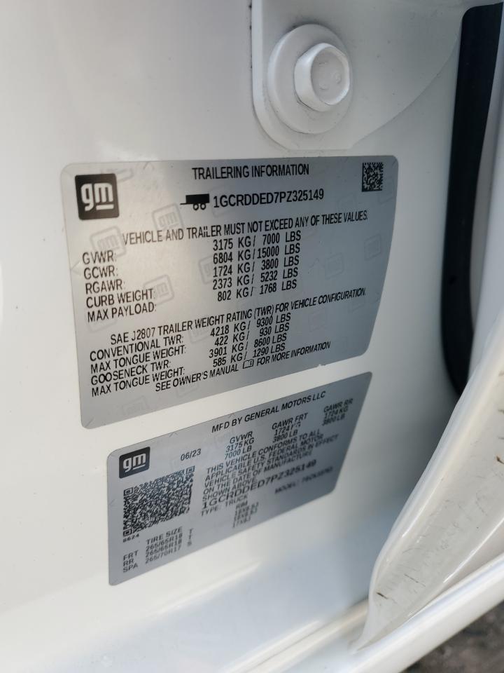 2023 CHEVROLET SILVERADO K1500 LT VIN:1GCRDDED7PZ325149