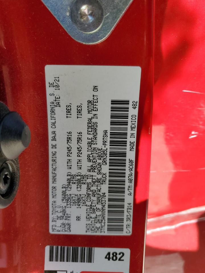 2022 TOYOTA TACOMA DOUBLE CAB VIN:3TMCZ5ANXNM453704